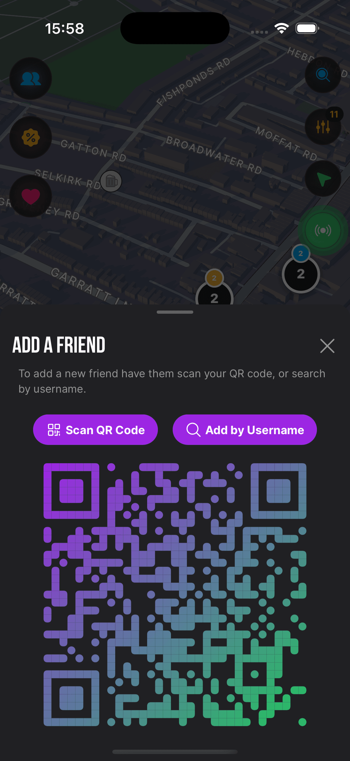 Realtime app — add a friend with QR code