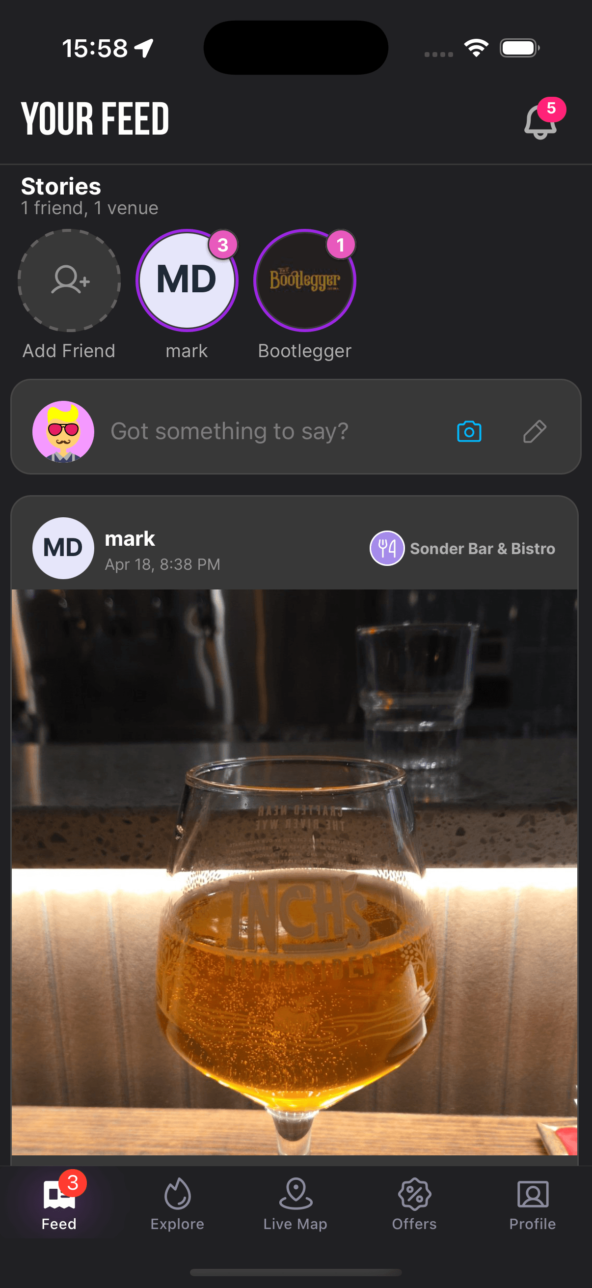 Realtime app — your feed with friends' stories