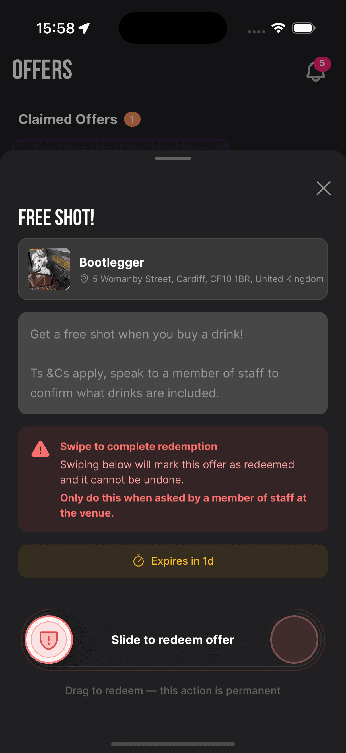 Realtime app — claim exclusive venue offers